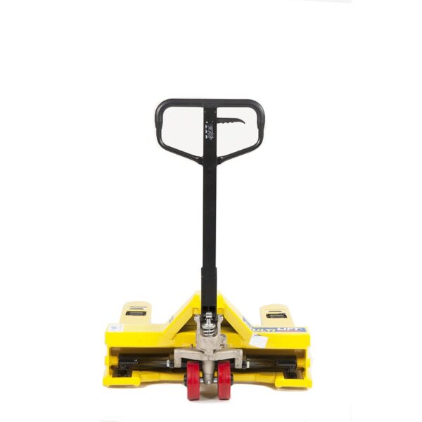 Patín hidráulico manual PWD-1500A 1500 kg Tipo Batman. Perfil bajo. Super ancho. Llantas direccionales poliuretano y llantas carga tandem acero. 33X48" - Image 4